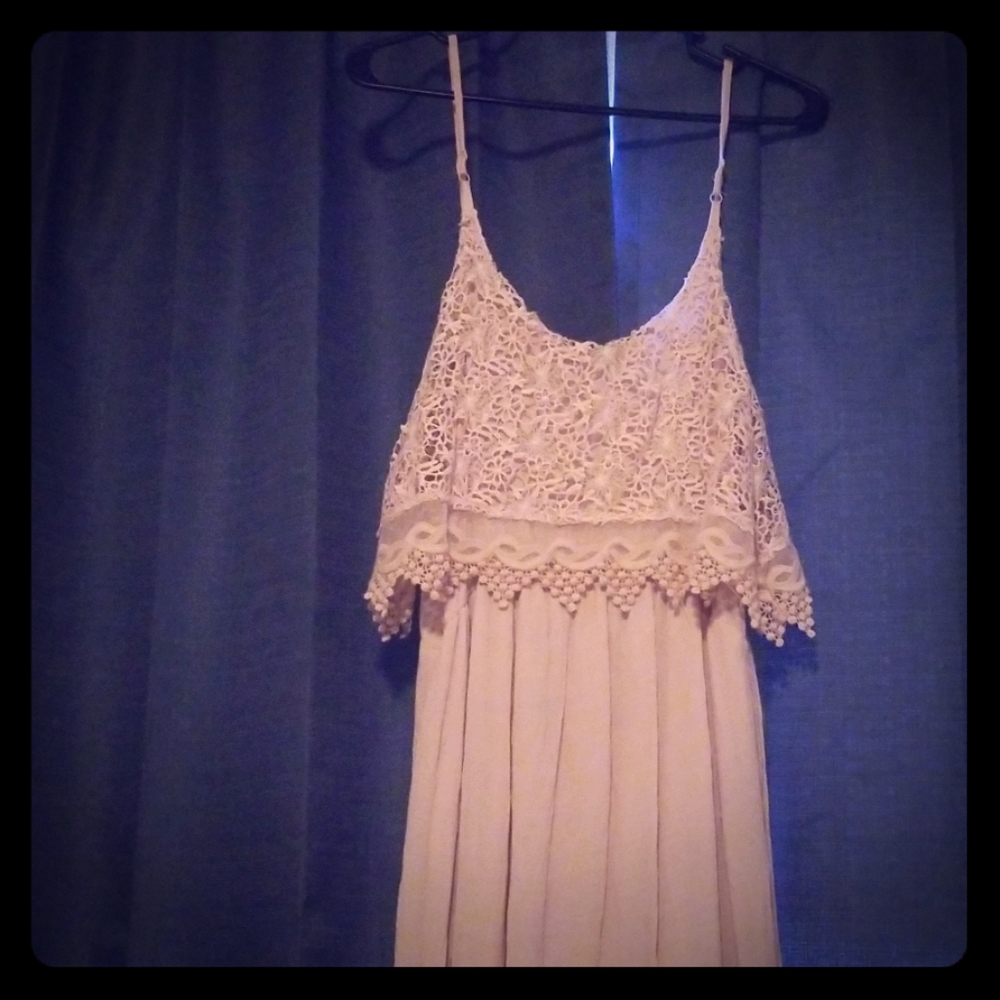 MAURICES 2015 Pastel Pink Lacy Floor Length Dress